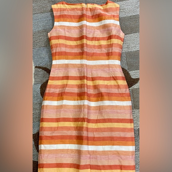 Lafayette 148 New York Twiggy Sleeveless Woven Stripe Sunset Multi Shift Dress. - Picture 3 of 7
